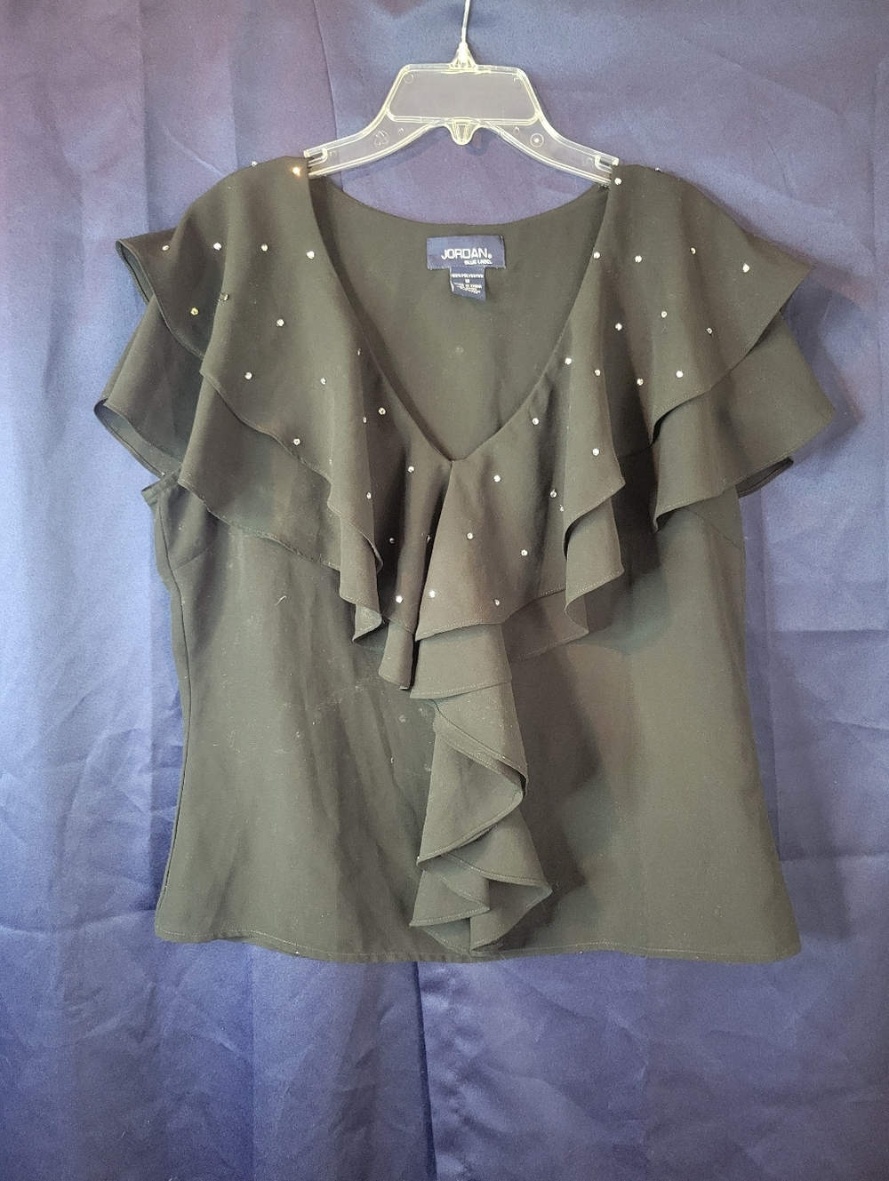 Ruffle Sleeve Black Frill Front Blouse with Stud Detail